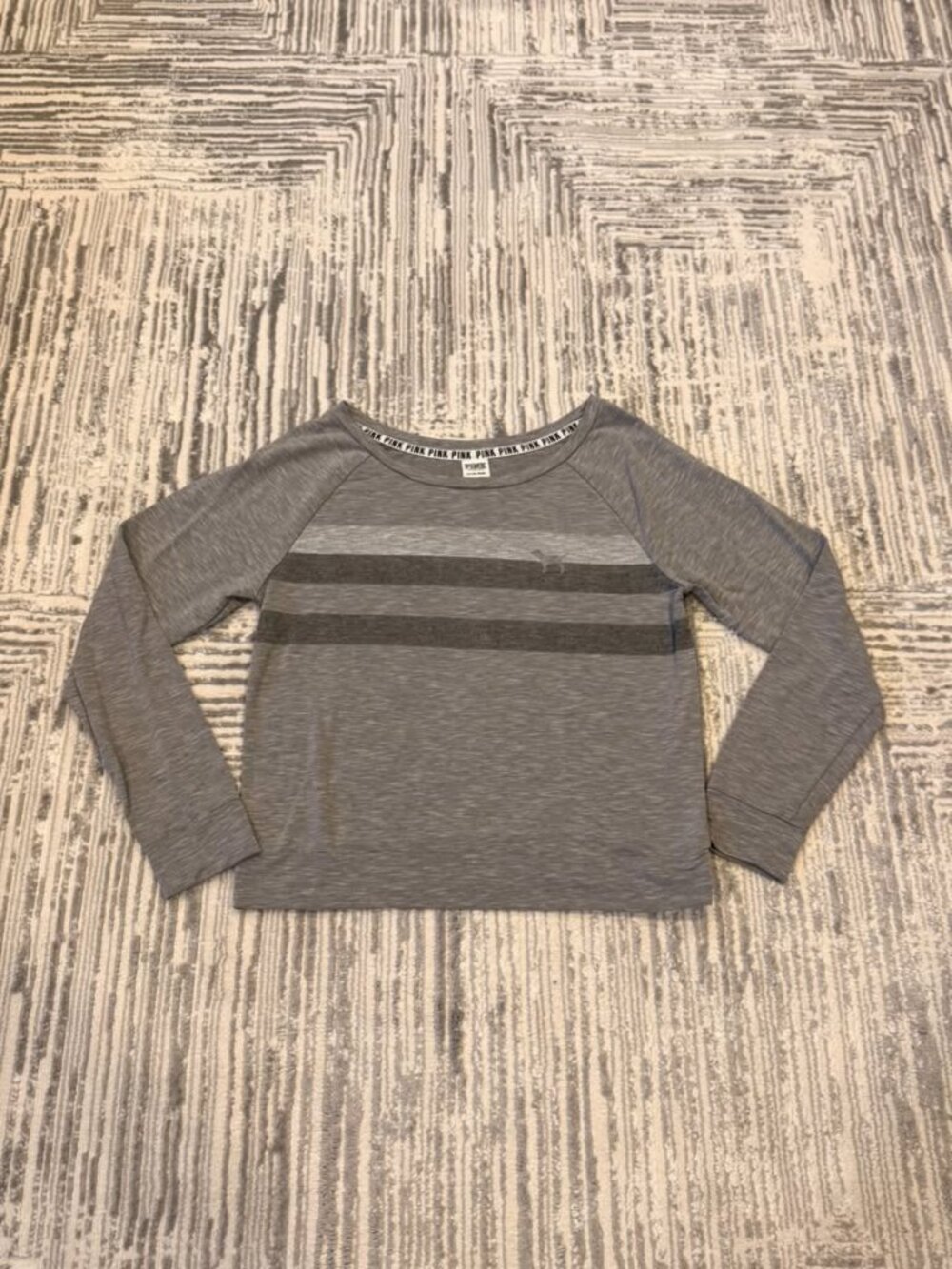 NEW PINK Victoria's Secret women's small gray striped long sleeve